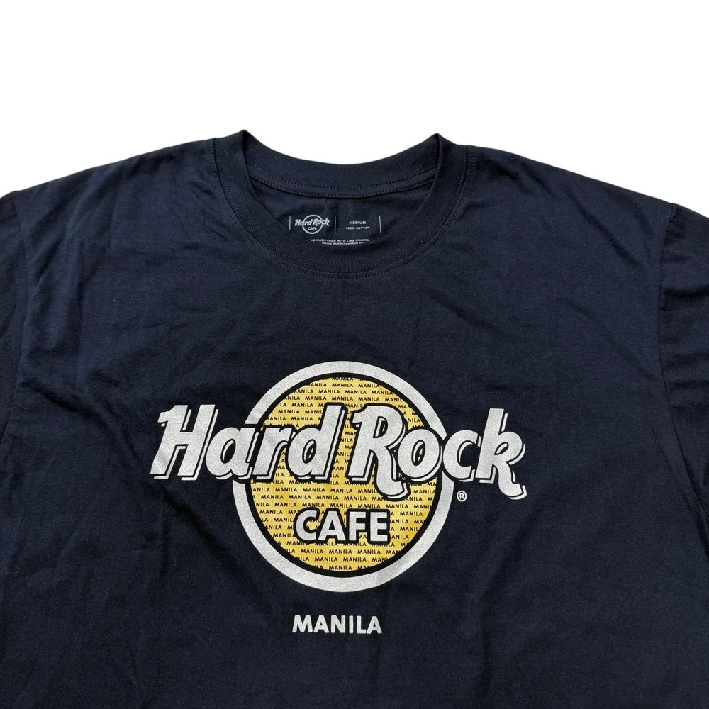 Hard Rock Cafe Manila Mens Medium Navy Blue Graphic T-Shirt NWT New Short Sleeve